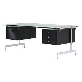 Desk in Black Wood and Chrome Glass by Preben Fabricius and Jørgen Kastholm for Kill International, Germany, 1960s For Sale