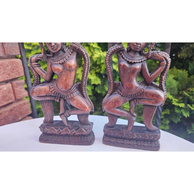 Nude Wooden Apsara Dancer Figurine, Cambodia, 1980s, Set of 2 For Sale - Image 4 of 10