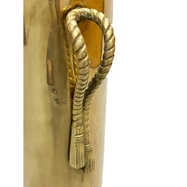 Metal Vintage Sculptural Brass Umbrella Stand With Tassel Rope Handles, 1980s For Sale - Image 7 of 17