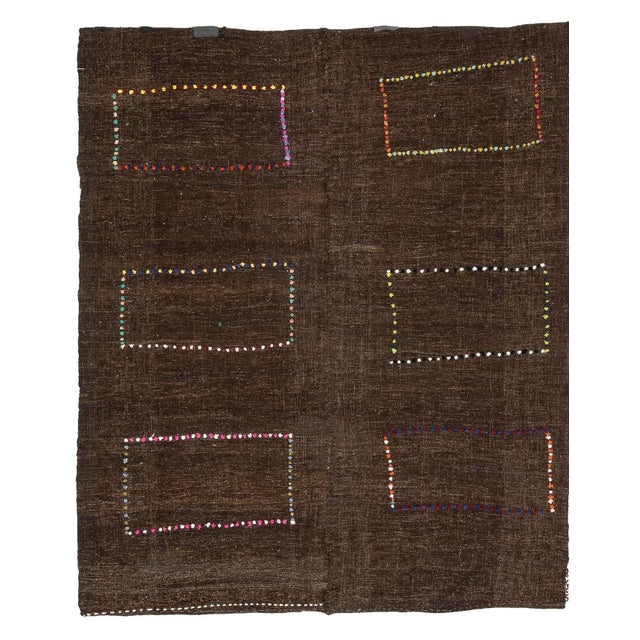 Textile Vintage Brown Modern Kilim Rug For Sale - Image 7 of 7