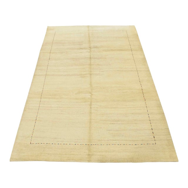 Gabbeh Rug 6’6” X 9’4” Ivory Wool Contemporary Hand-Knotted Carpet For Sale