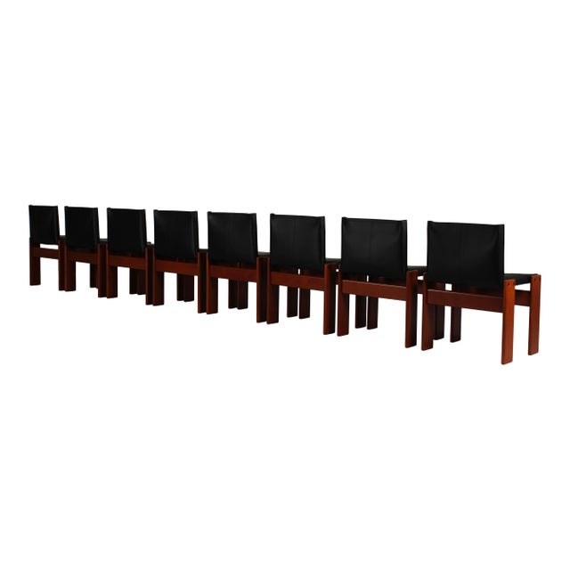 Vintage Monk Chairs in Black Leather and Mahogany by Afra & Tobia Scarpa for Molteni, 1973, Set of 8 For Sale - Image 14 of 18