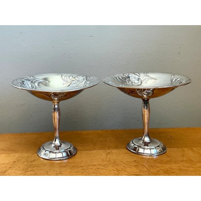 Silver Vintage Silverplate Floral Compotes - Pair For Sale - Image 8 of 12