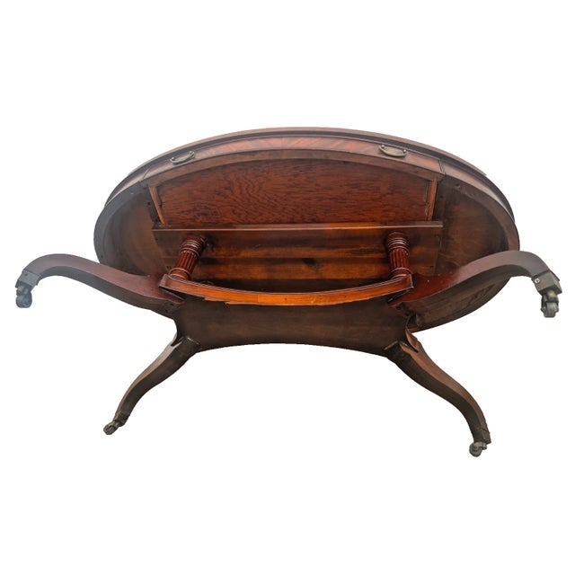 Vintage Weiman Mahogany Oval Coffee Table Brown Tooled Leather Top Federal Style For Sale - Image 14 of 14