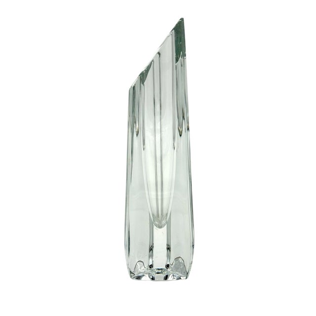Mid-Century Modern Vintage Art Deco Baccarat Crystal Bud Vase Triangular Faceted Design Signed Etched For Sale - Image 3 of 7