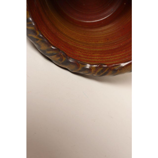 Vintage Crimson and Slate Studio Ceramic Planter With Saucer by Deanna Nichols For Sale - Image 14 of 18