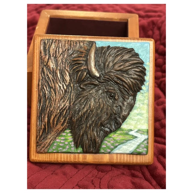 Figurative Ooak, Carved,Wood, Buffalo Box/Skull Turquoise For Sale - Image 3 of 10