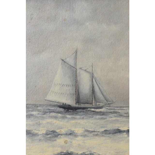 Vintage Steely Seascape Painting on Board, Signed by the Artist, Circa Mid-20th Century For Sale - Image 9 of 14