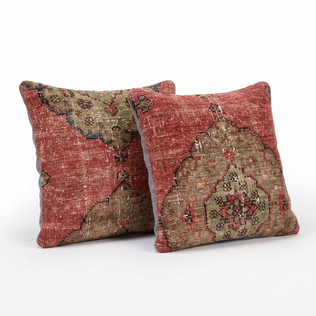 Mid-Century Modern Anatolian Rug Pillow Cover 20'' X 20'' - Set of Two For Sale - Image 3 of 4