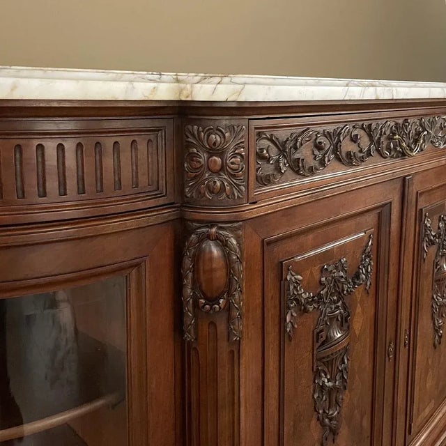 19th Century Louis XVI Marble Top Walnut Display Buffet by Kint of Gand For Sale - Image 9 of 13