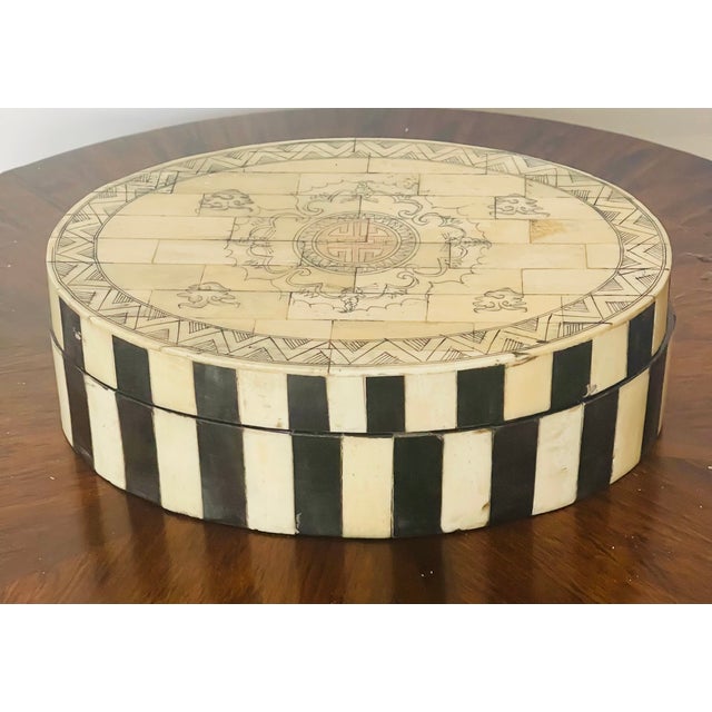 Antique Chinese Bone Ebonised Oval Treasure Box For Sale - Image 4 of 6