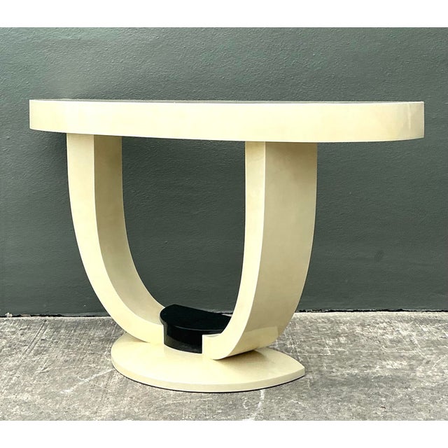 Vintage Faux Goatskin Console Table After Karl Springer For Sale - Image 10 of 12