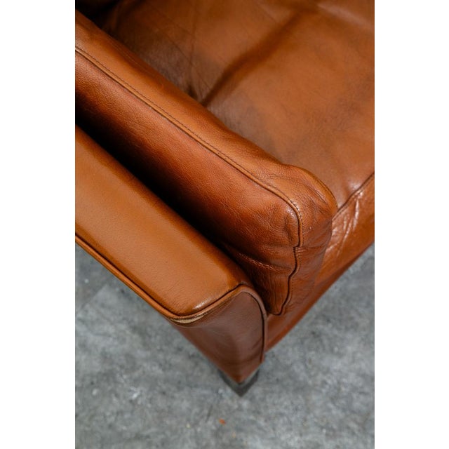 Mid Century Danish Modern Sofa Settee 3 Seater Brown Cognac Leather Denmark MCM For Sale - Image 9 of 12