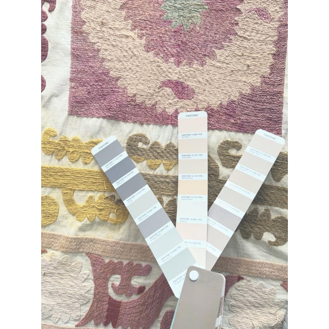 Tan Boho Tashkent Suzani Tablecloth 4'4'' X 4'6'' For Sale - Image 8 of 8