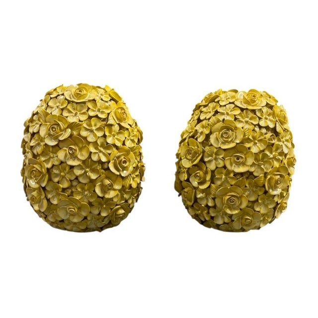 Pair of Vintage Italian Majolica Ceramic Floral Ball Vases For Sale In West Palm - Image 6 of 12