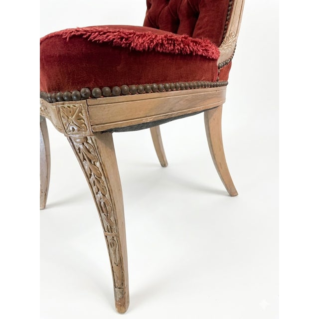 Oxblood Red Pair of French Regency Revival Slipper Chairs, Double-Pierced Crest, C. 1920-1940 For Sale - Image 8 of 11