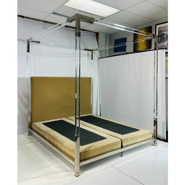 Elevate your bedroom with this stunning Cal-King 4 Poster Bed in Polished Nickel & Lucite designed and manufactured in the...