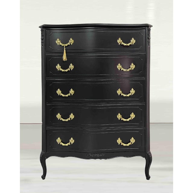Mid 20th Century Mid Century French Style Highboy Dresser by John M. Smyth Co. In Black - Newly Painted For Sale - Image 5 of 12