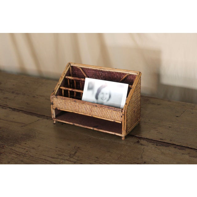 1970s Woven and Bamboo Letter Holder or Desk Organizer For Sale - Image 5 of 8