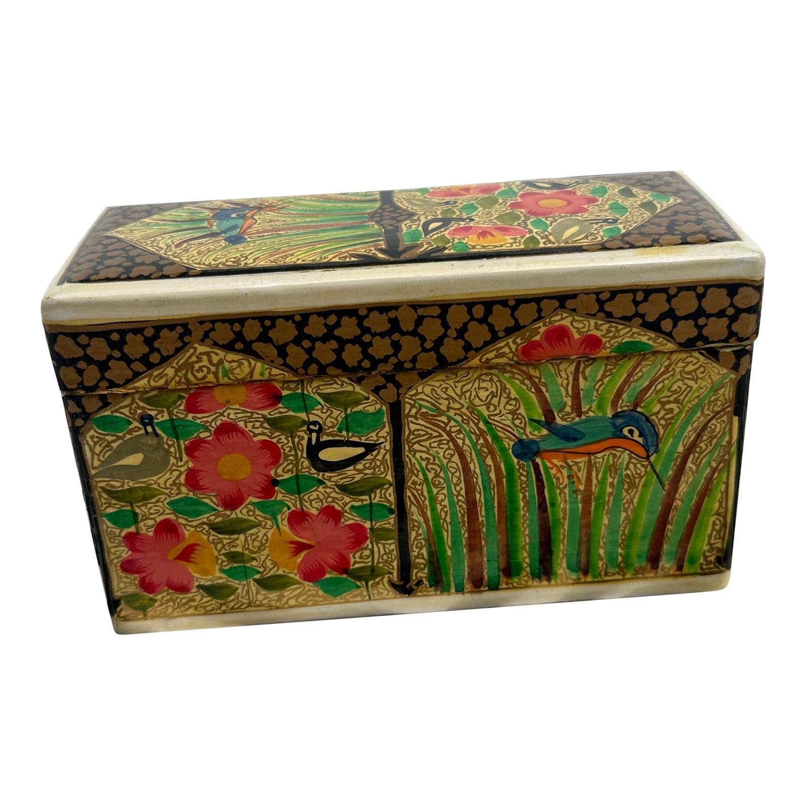 1970s Small Wooden Painted Safari Humming Bird Box | Chairish