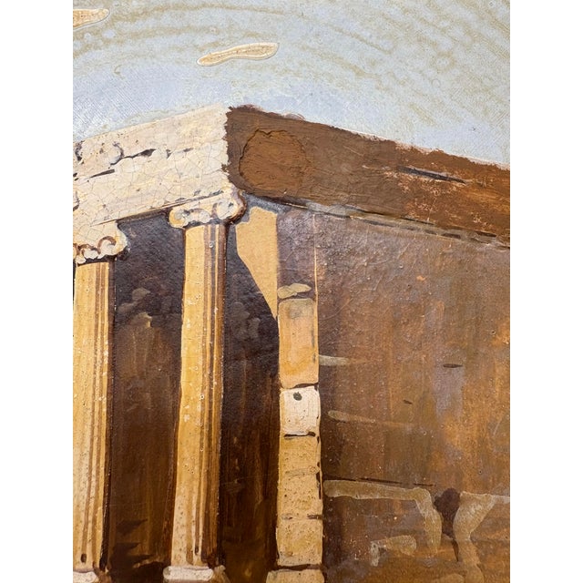 1940s 1940s Vintage Neoclassic Hand Painted/Signed Terra Cotta Wall Plate Depicting Temple of Athena For Sale - Image 5 of 8