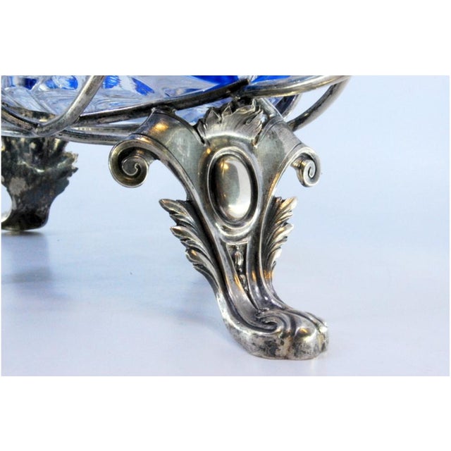 Fruit Bowl Centerpiece with Silver Structure, Scrollwork and Cut Glass Core For Sale - Image 4 of 8