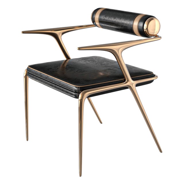"Sfida" Chair, With Bronze and Tailor Made Leather For Sale In Los Angeles - Image 6 of 8