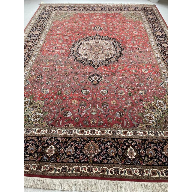 1950s TABRIZ Over 1M KNOTS Fine Silk Highlights with Royal Bird Motifs Rug 9.7 x 13.6 For Sale - Image 4 of 15