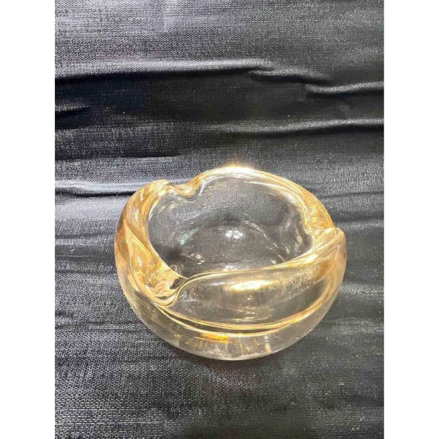 Vintage 1960s signed by Daum Nancy France Amber color Crystal Ashtray Heavy, great condition Approximate measures:...