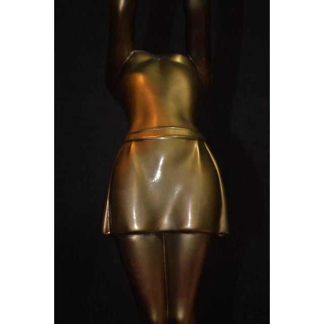 Art Deco French Figural Dancer Table Lamp with Glass Globe, 1930 For Sale - Image 4 of 18