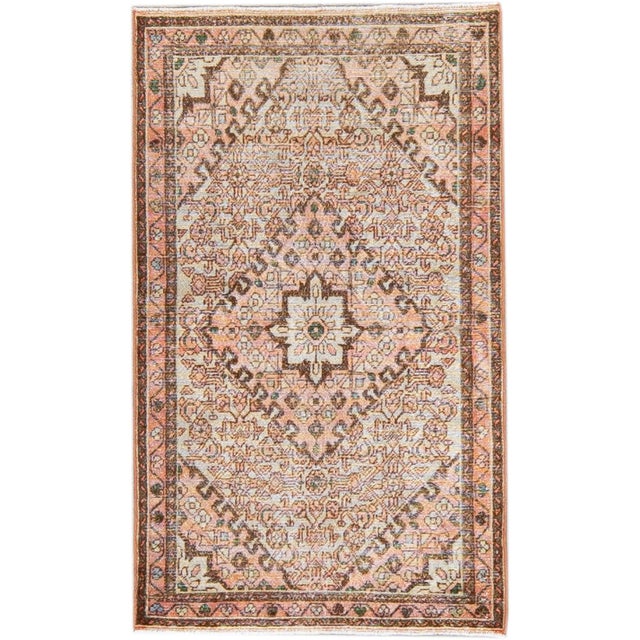 Textile 1960s Vintage Persian Distressed Handmade Floral Peach Wool Rug For Sale - Image 7 of 7