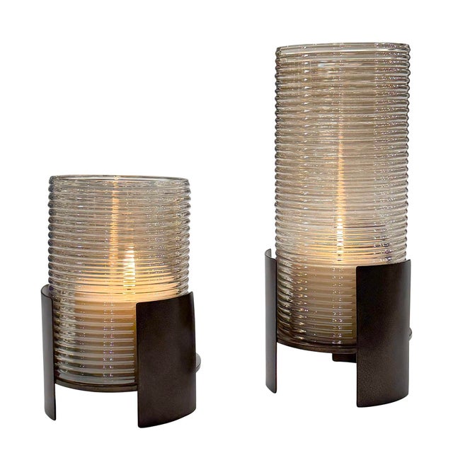Kenneth Ludwig Chicago Fluted Fire Cylinder Candleholders Set/2 For Sale - Image 4 of 4