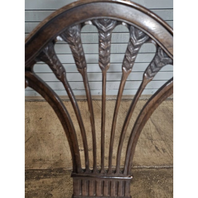 Late 20th Century Set of 8 Late 20th Century Shield Back Federal Solid Mahogany Carved Dining Chairs Silk Damask Fabric For Sale - Image 5 of 10