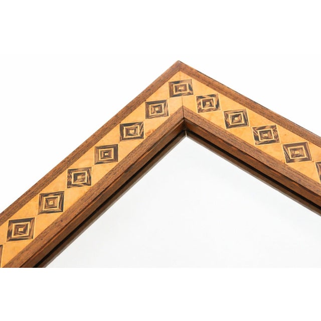 Mid-Century Modern Geometric Brown Wood Marquetry Mirror by Pio Zanotti, Italy, 20th Century For Sale - Image 3 of 14