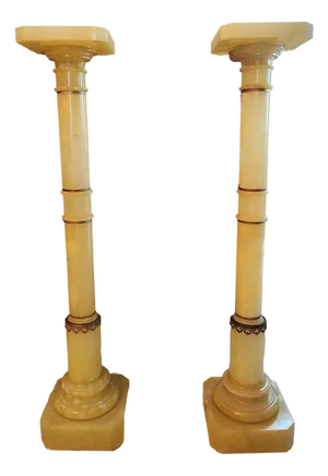Pair of 1940s Italian Onyx and Gilt Brass Large Pedestals Columns