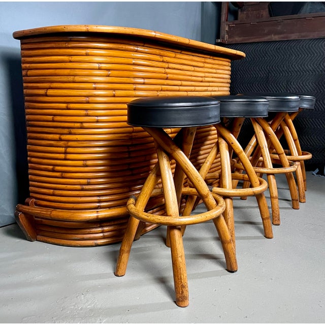 Mid Century Modern Paul Frankl Bamboo Tiki Bar and 4 Twisted Bamboo