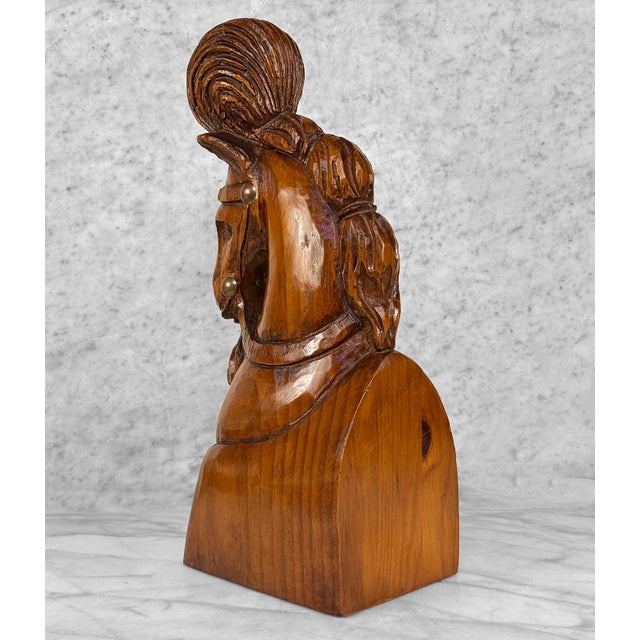 Mid 20th Century Vintage 17" Traditional Equestrian Show Horse Carved Wood Sculpture For Sale - Image 5 of 8