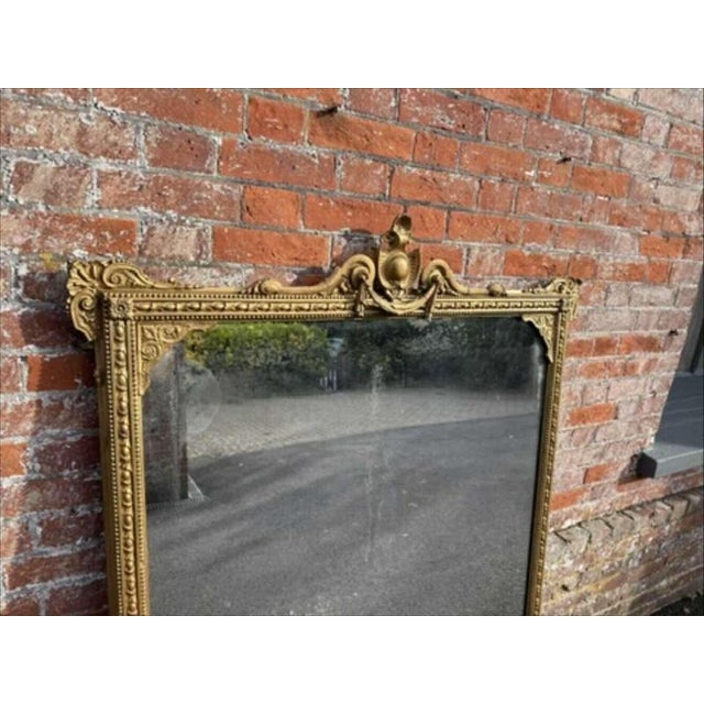 Glass Large Antique English Gilt Overmantle Mirror, 1800s For Sale - Image 7 of 8