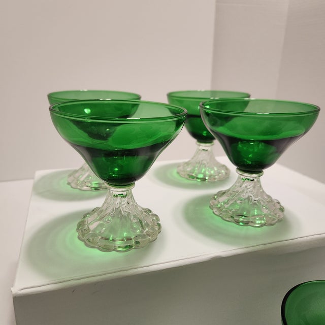 1950s Forest Green "Boopie / Burple" Sherbet Champagne Glasses Anchor Hocking - Set of 8 For Sale In Orlando - Image 6 of 8