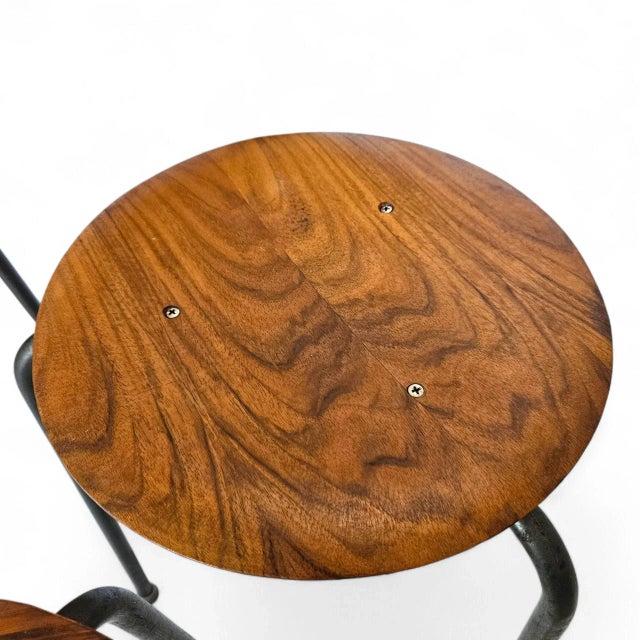 Brown Mid Century Arne Jacobsen “Dot” Stools — First‑Run 1950s Teak + Steel — Set of 3 by Fritz Hansen For Sale - Image 8 of 18