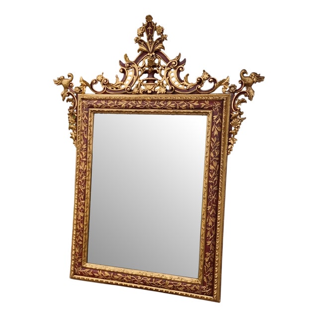 Venetian Lacquered and Gilded Mirror with Friezes, 1850s For Sale