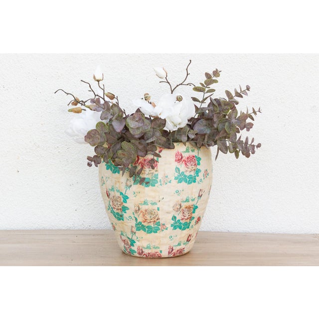 Cream Botanical Art Vintage Mongolian Basket For Sale - Image 8 of 8