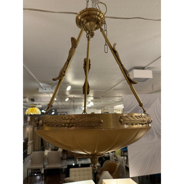 Vintage Custom Alabaster Semi Flush Mount Pendant For Sale - Image 9 of 12