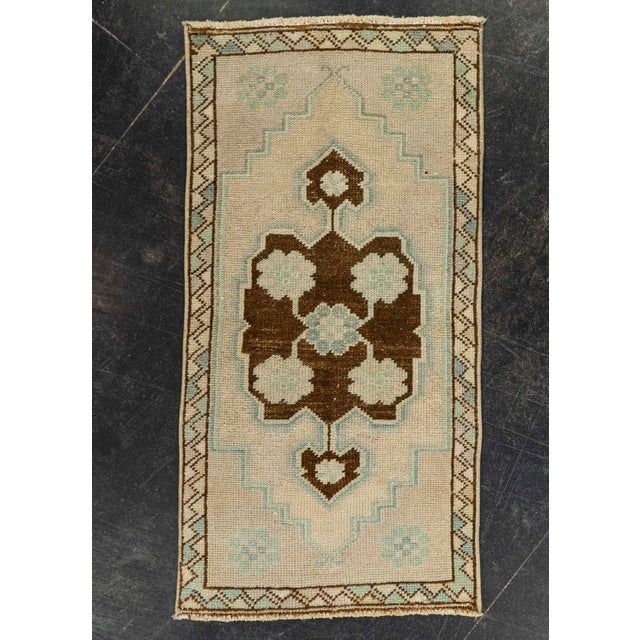 Brown Turkish Mini Rug Oriental Hand Knotted Vintage Rug 1'6" x 3' #21291 For Sale - Image 8 of 8