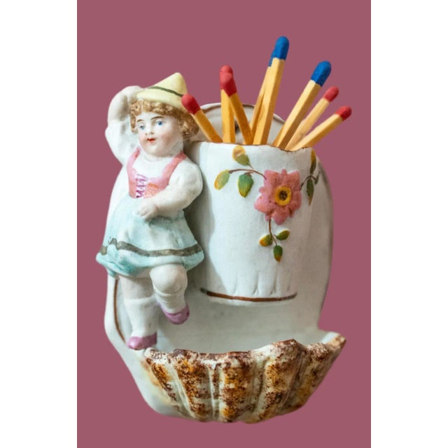 Traditional Late 19th Century Hanging Painted Bisque Porcelain Match Striker / Holder For Sale - Image 3 of 9