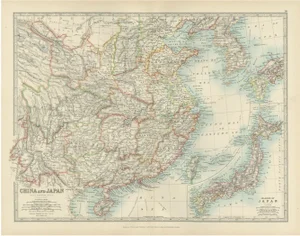 Antique Map of China and Taiwan and Korea and Hong-Kong and Japan, 1903