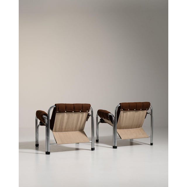 1980s 1980-1989 Czech Republic Deep Espresso Brown Pair Of Chrome-Frame Lounge Chairs For Sale - Image 5 of 11