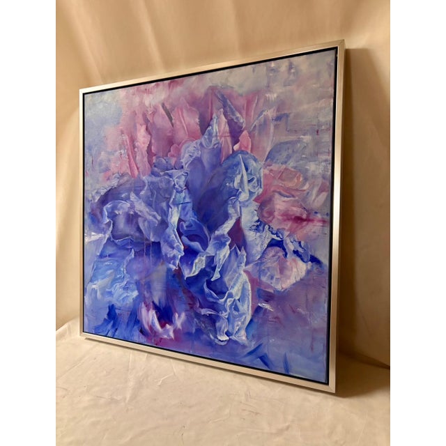 Blue Iris Framed Oil on Canvas by Shelly Gurton "Dreaming in Blue" For Sale - Image 4 of 9