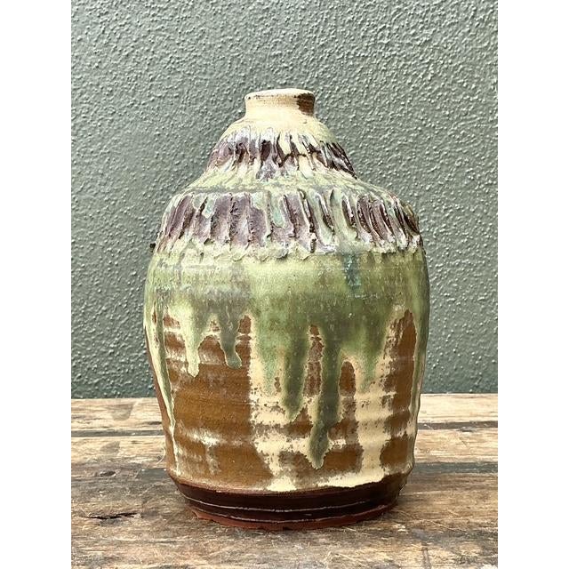 Vintage Original Studio Pottery Ribbed Vase For Sale - Image 4 of 12