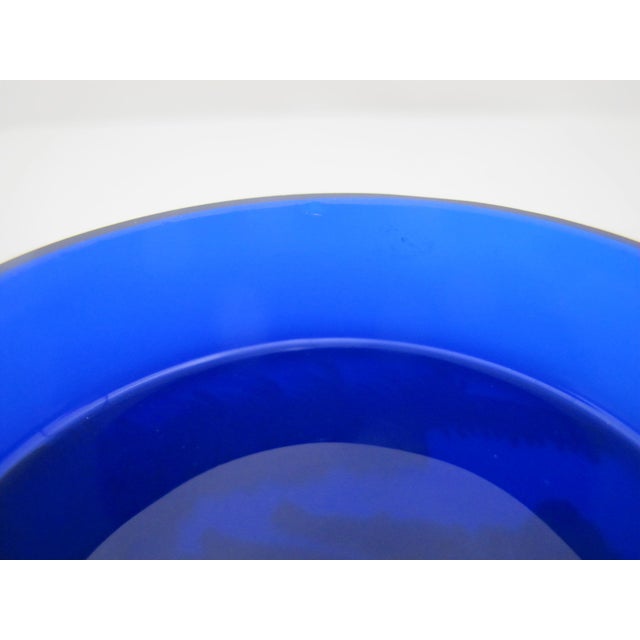 Mary Gregory Cobalt Blue Glass Enamel Painted Girl With Flower Round Trinket Box For Sale - Image 13 of 14